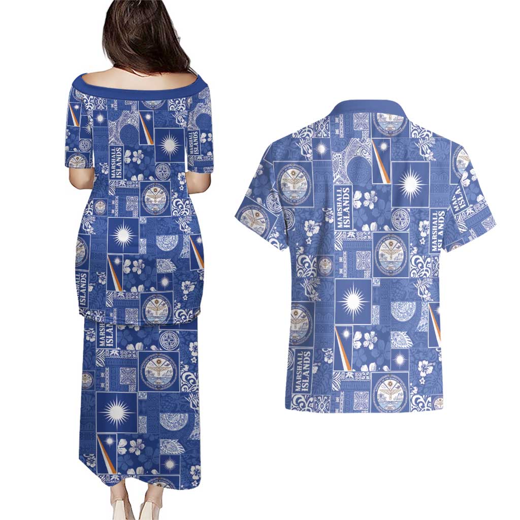 Marshall Islands Merry Christmas Couples Matching Puletasi and Hawaiian Shirt Pacific Patchwork Xmas Vibes - Polynesian Pride