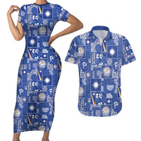 Marshall Islands Merry Christmas Couples Matching Short Sleeve Bodycon Dress and Hawaiian Shirt Pacific Patchwork Xmas Vibes - Polynesian Pride