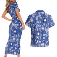 Marshall Islands Merry Christmas Couples Matching Short Sleeve Bodycon Dress and Hawaiian Shirt Pacific Patchwork Xmas Vibes - Polynesian Pride