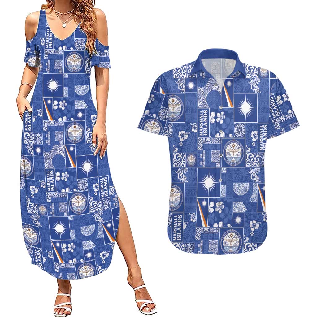 Marshall Islands Merry Christmas Couples Matching Summer Maxi Dress and Hawaiian Shirt Pacific Patchwork Xmas Vibes - Polynesian Pride