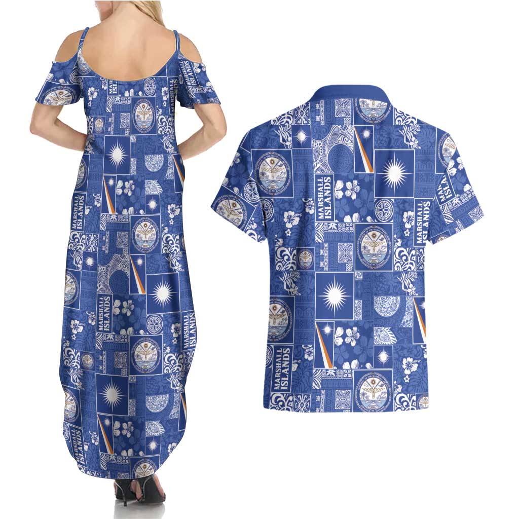 Marshall Islands Merry Christmas Couples Matching Summer Maxi Dress and Hawaiian Shirt Pacific Patchwork Xmas Vibes - Polynesian Pride