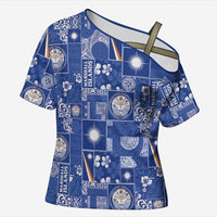 Marshall Islands Merry Christmas Cross Shoulder Shirt Pacific Patchwork Xmas Vibes - Polynesian Pride