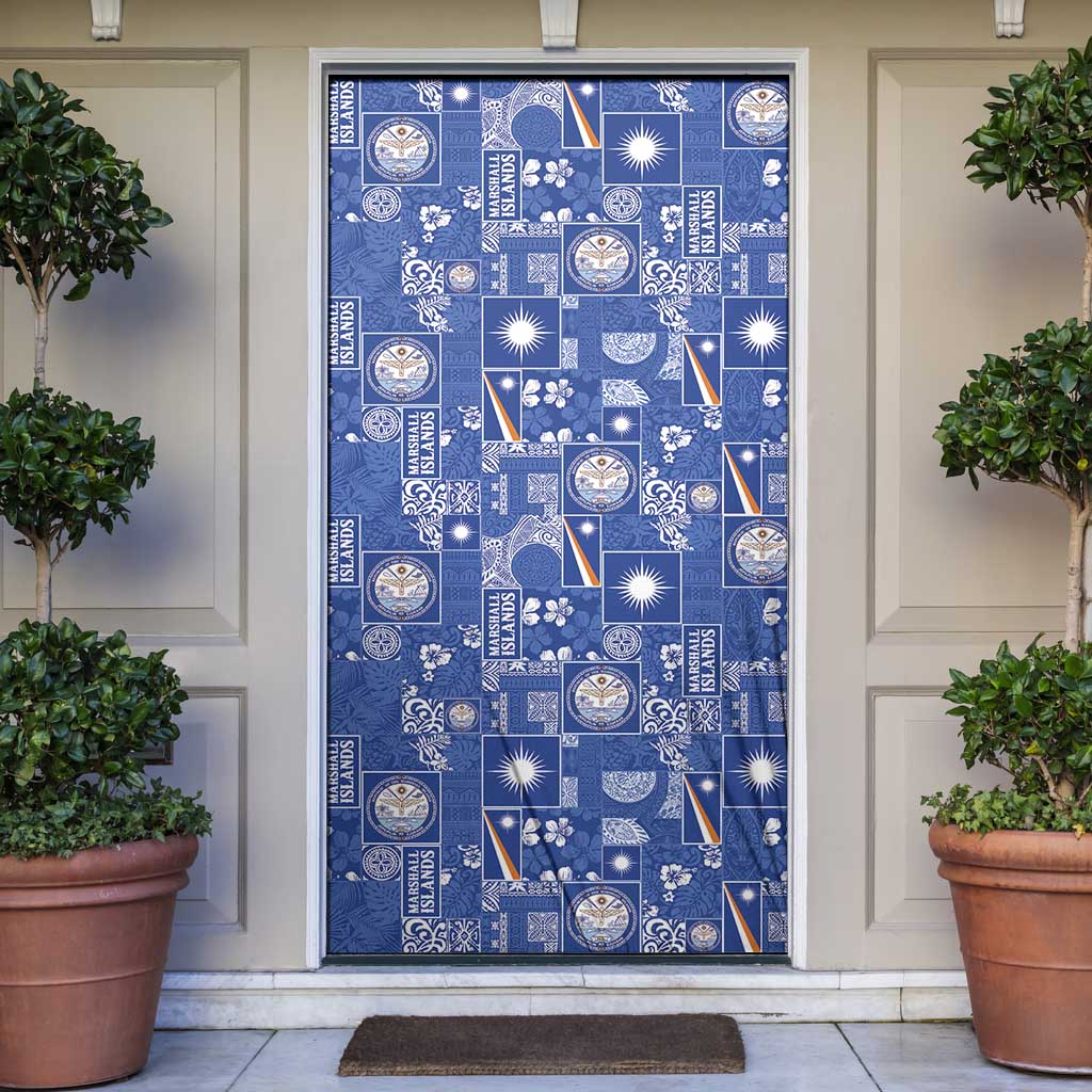 Marshall Islands Merry Christmas Door Cover Pacific Patchwork Xmas Vibes LT9 Blue - Polynesian Pride