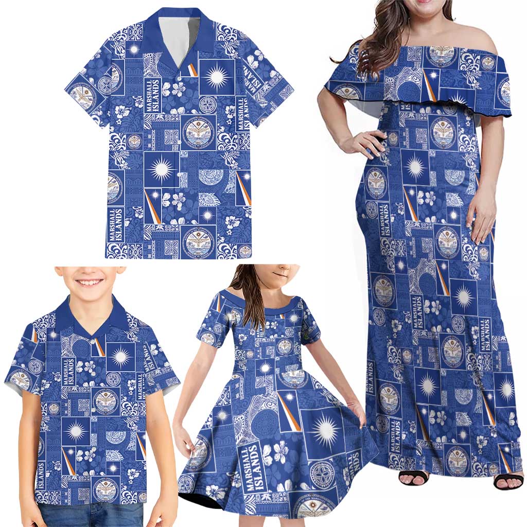 Marshall Islands Merry Christmas Family Matching Off Shoulder Maxi Dress and Hawaiian Shirt Pacific Patchwork Xmas Vibes - Polynesian Pride