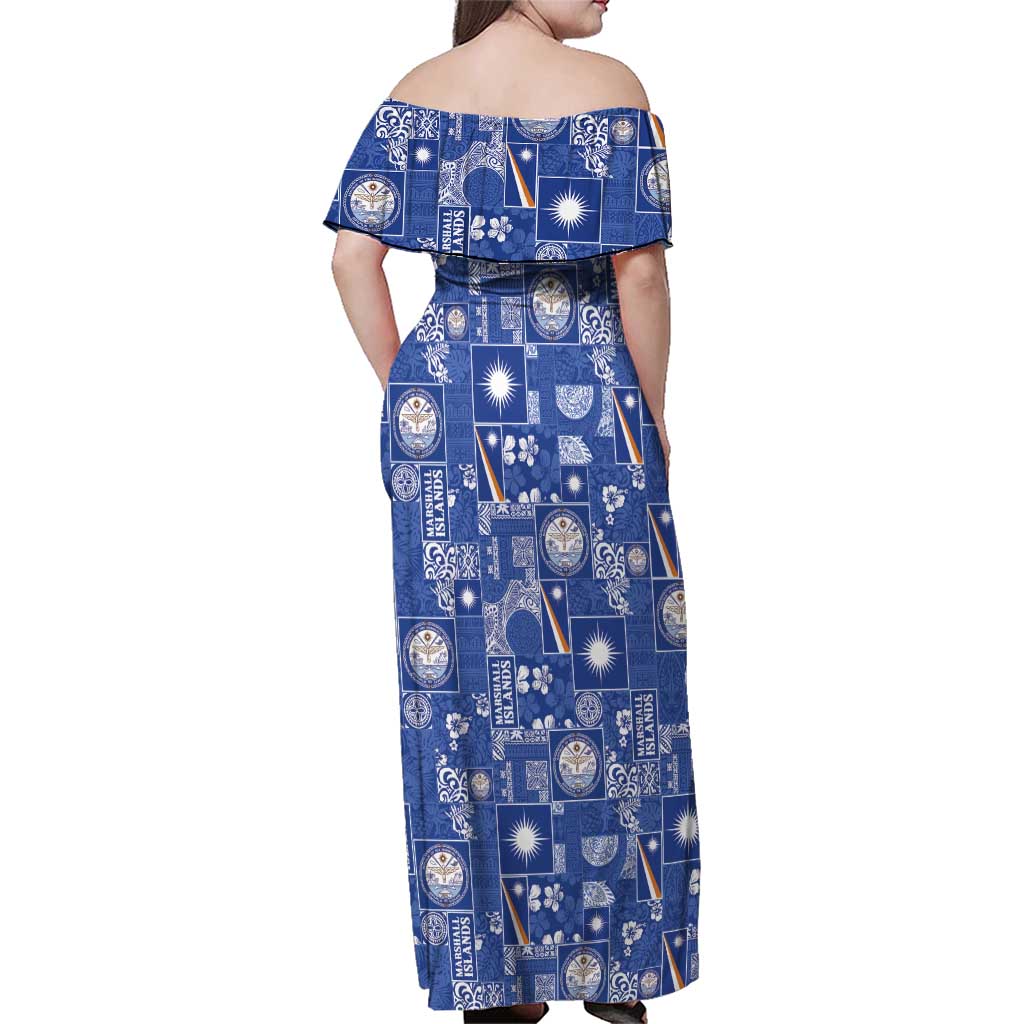 Marshall Islands Merry Christmas Family Matching Off Shoulder Maxi Dress and Hawaiian Shirt Pacific Patchwork Xmas Vibes - Polynesian Pride