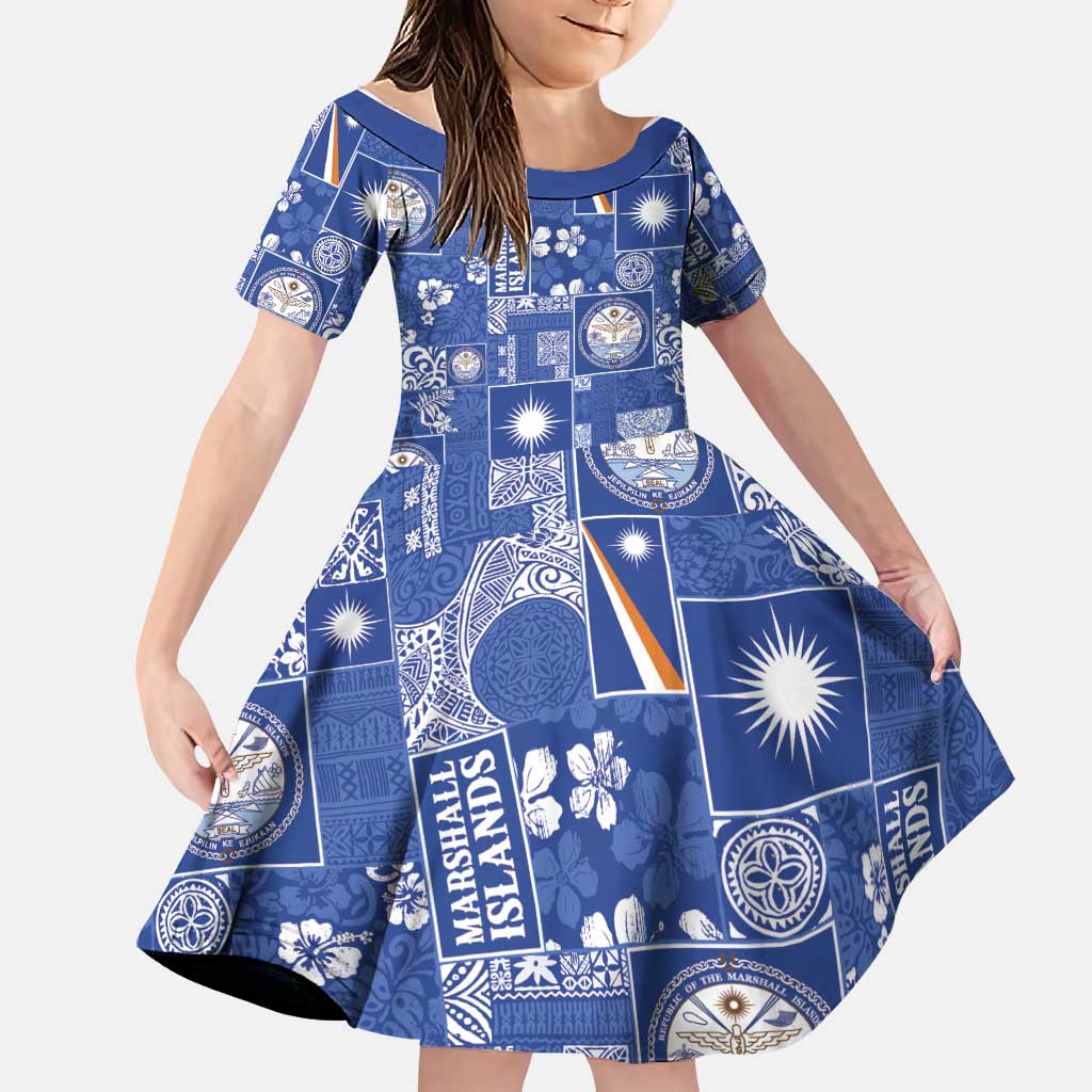 Marshall Islands Merry Christmas Family Matching Off Shoulder Short Dress and Hawaiian Shirt Pacific Patchwork Xmas Vibes - Polynesian Pride