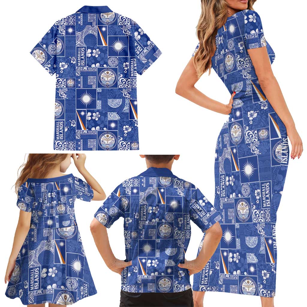Marshall Islands Merry Christmas Family Matching Short Sleeve Bodycon Dress and Hawaiian Shirt Pacific Patchwork Xmas Vibes - Polynesian Pride