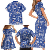 Marshall Islands Merry Christmas Family Matching Short Sleeve Bodycon Dress and Hawaiian Shirt Pacific Patchwork Xmas Vibes - Polynesian Pride