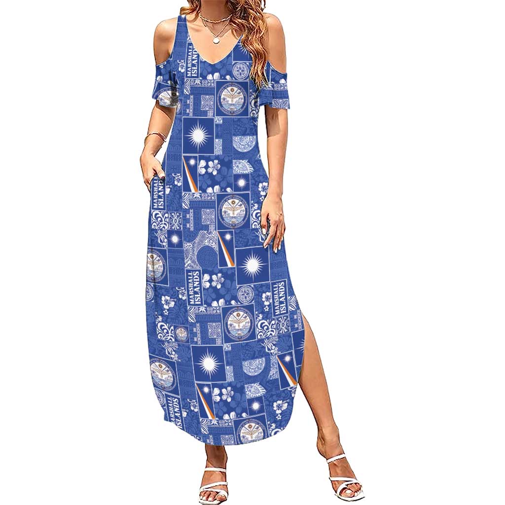 Marshall Islands Merry Christmas Family Matching Summer Maxi Dress and Hawaiian Shirt Pacific Patchwork Xmas Vibes - Polynesian Pride