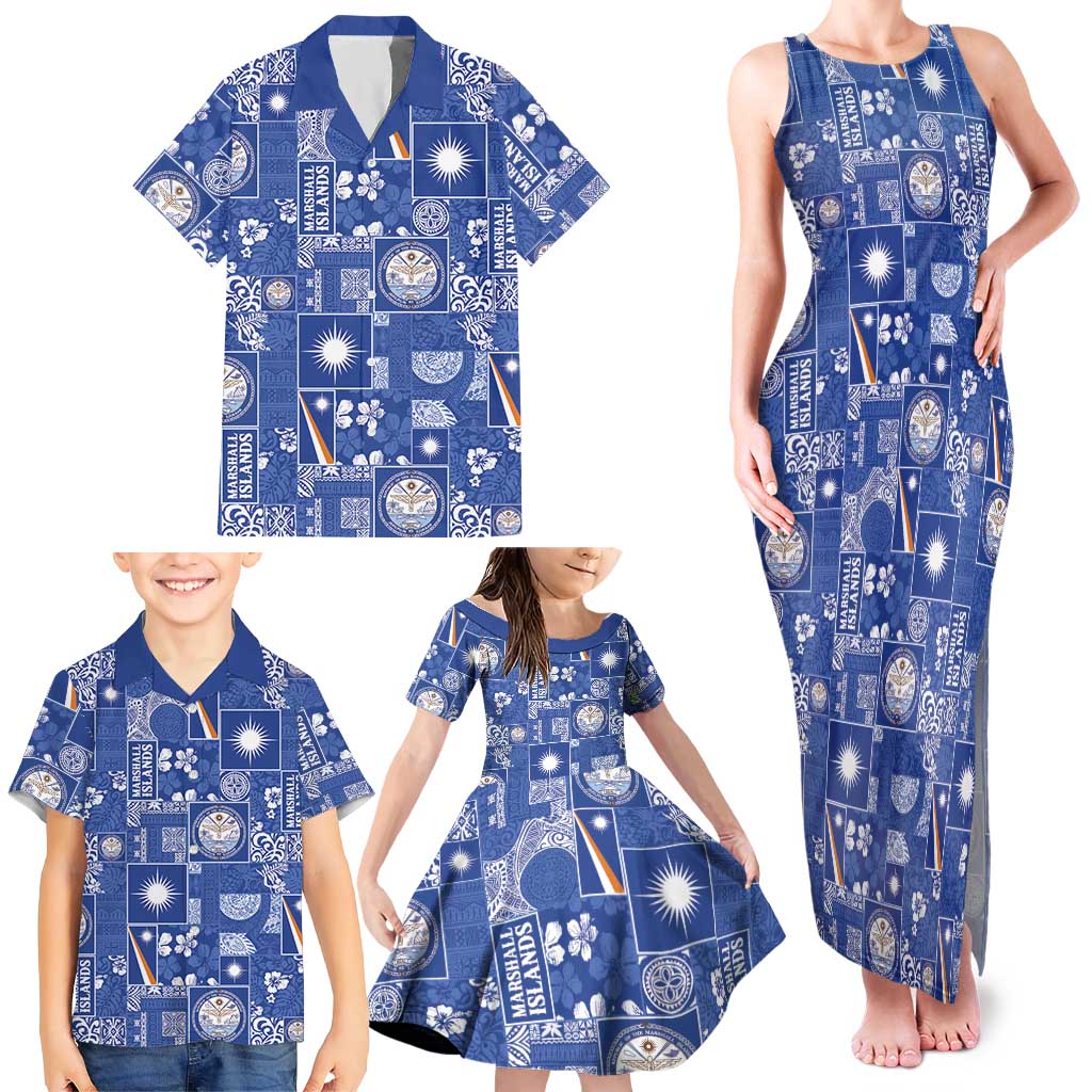 Marshall Islands Merry Christmas Family Matching Tank Maxi Dress and Hawaiian Shirt Pacific Patchwork Xmas Vibes - Polynesian Pride