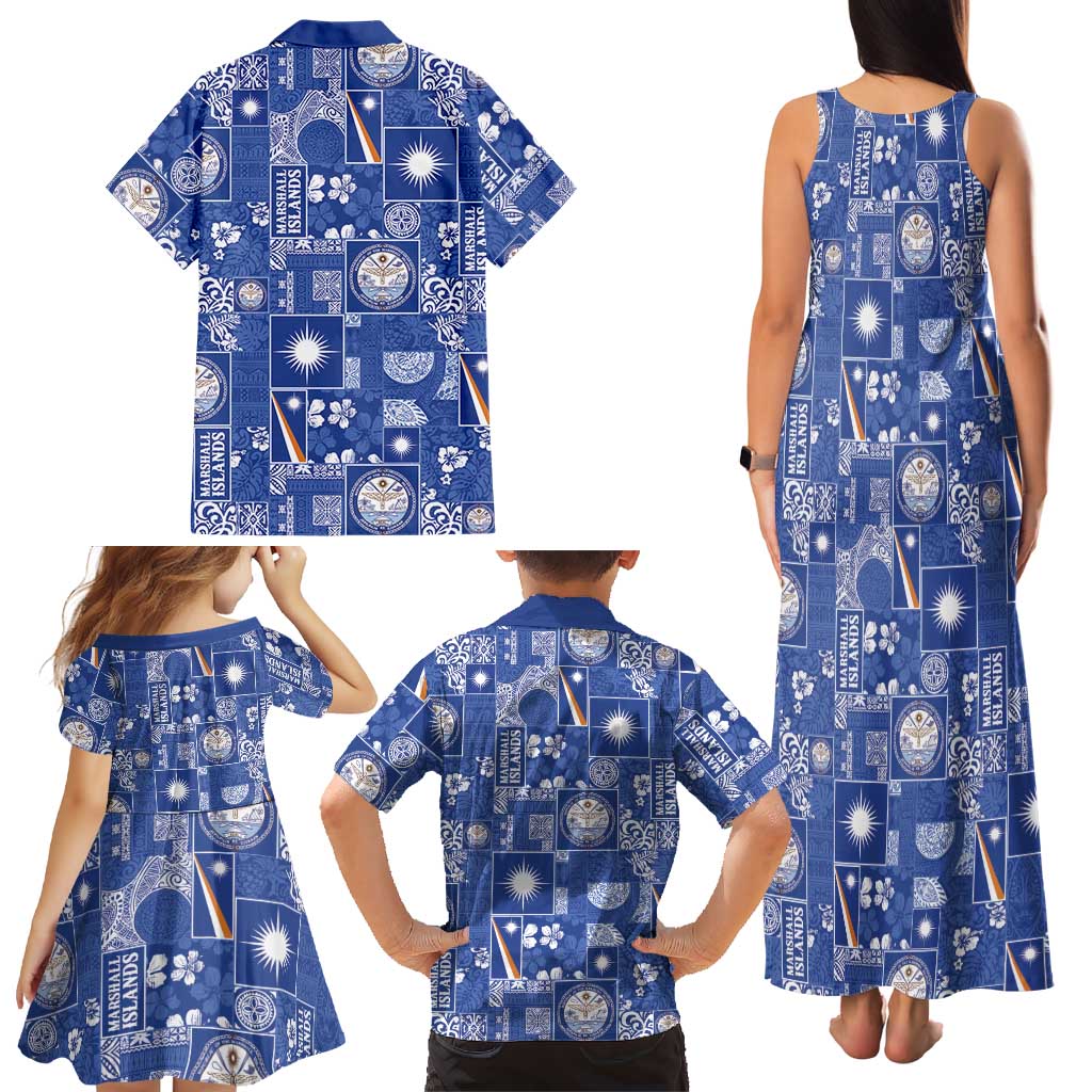 Marshall Islands Merry Christmas Family Matching Tank Maxi Dress and Hawaiian Shirt Pacific Patchwork Xmas Vibes - Polynesian Pride