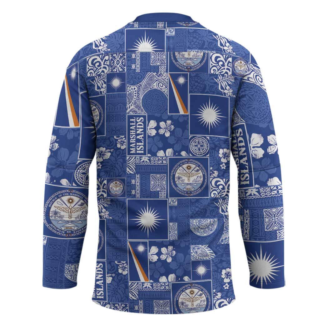 Marshall Islands Merry Christmas Hockey Jersey Pacific Patchwork Xmas Vibes - Polynesian Pride