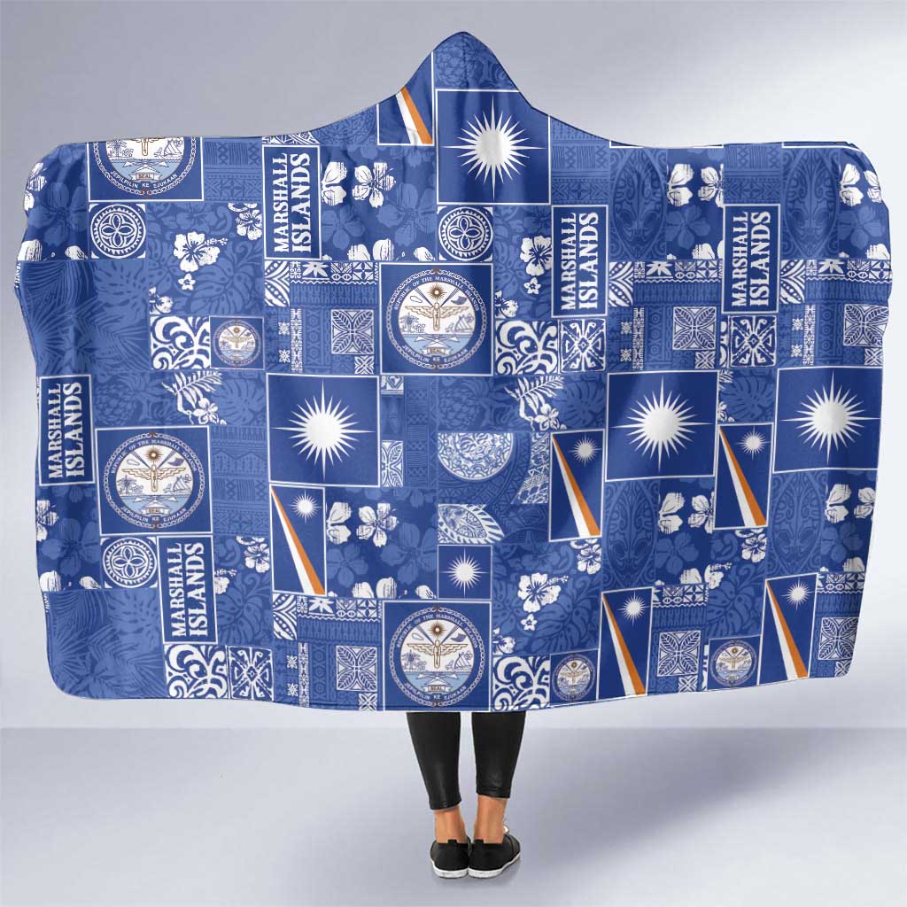 Marshall Islands Merry Christmas Hooded Blanket Pacific Patchwork Xmas Vibes LT9 One Size Blue - Polynesian Pride