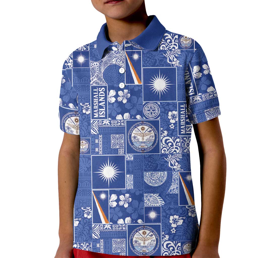 Marshall Islands Merry Christmas Kid Polo Shirt Pacific Patchwork Xmas Vibes LT9 Kid Blue - Polynesian Pride
