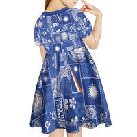 Marshall Islands Merry Christmas Kid Short Sleeve Dress Pacific Patchwork Xmas Vibes - Polynesian Pride