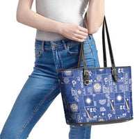 Marshall Islands Merry Christmas Leather Tote Bag Pacific Patchwork Xmas Vibes - Polynesian Pride
