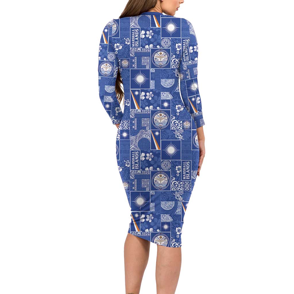 Marshall Islands Merry Christmas Long Sleeve Bodycon Dress Pacific Patchwork Xmas Vibes - Polynesian Pride