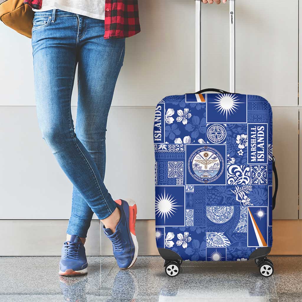 Marshall Islands Merry Christmas Luggage Cover Pacific Patchwork Xmas Vibes - Polynesian Pride