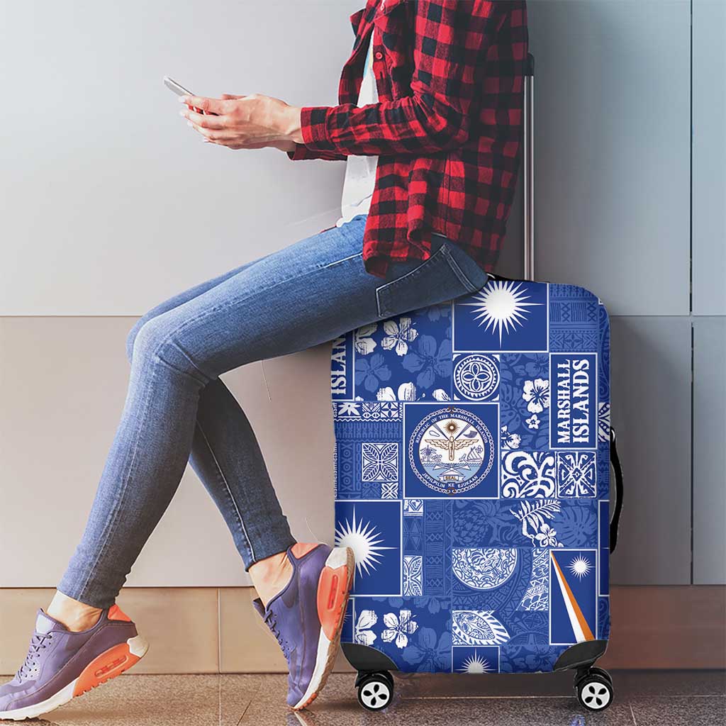 Marshall Islands Merry Christmas Luggage Cover Pacific Patchwork Xmas Vibes - Polynesian Pride