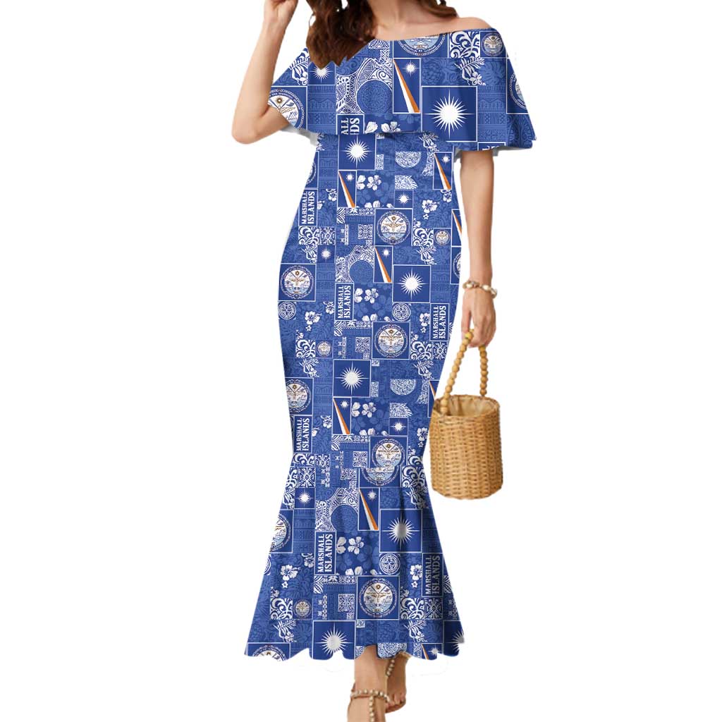 Marshall Islands Merry Christmas Mermaid Dress Pacific Patchwork Xmas Vibes LT9 Women Blue - Polynesian Pride