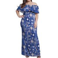 Marshall Islands Merry Christmas Off Shoulder Maxi Dress Pacific Patchwork Xmas Vibes - Polynesian Pride