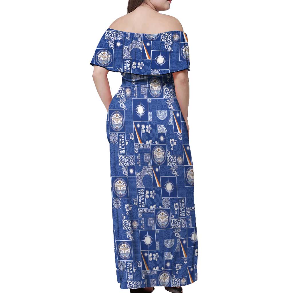 Marshall Islands Merry Christmas Off Shoulder Maxi Dress Pacific Patchwork Xmas Vibes - Polynesian Pride
