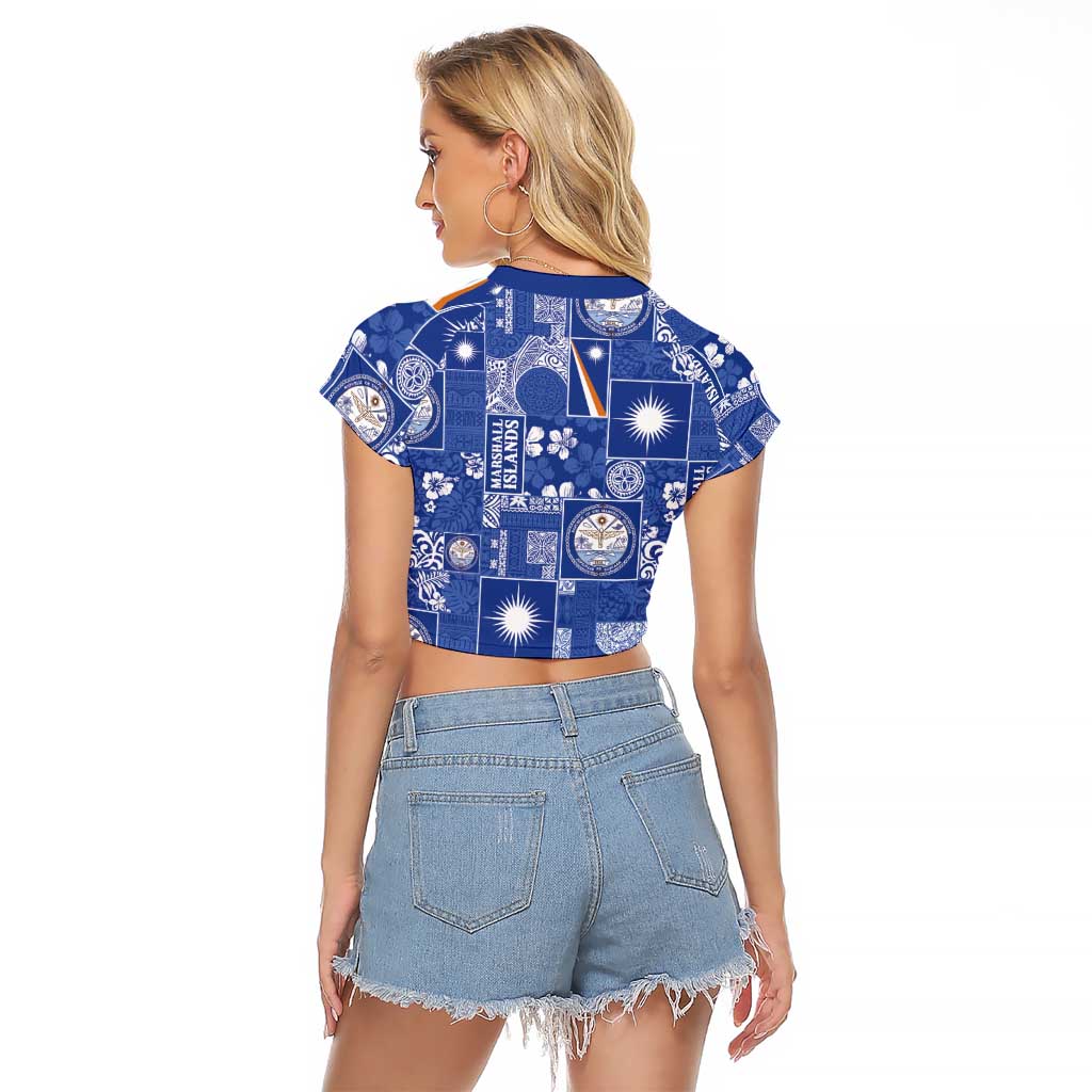 Marshall Islands Merry Christmas Raglan Cropped T Shirt Pacific Patchwork Xmas Vibes - Polynesian Pride