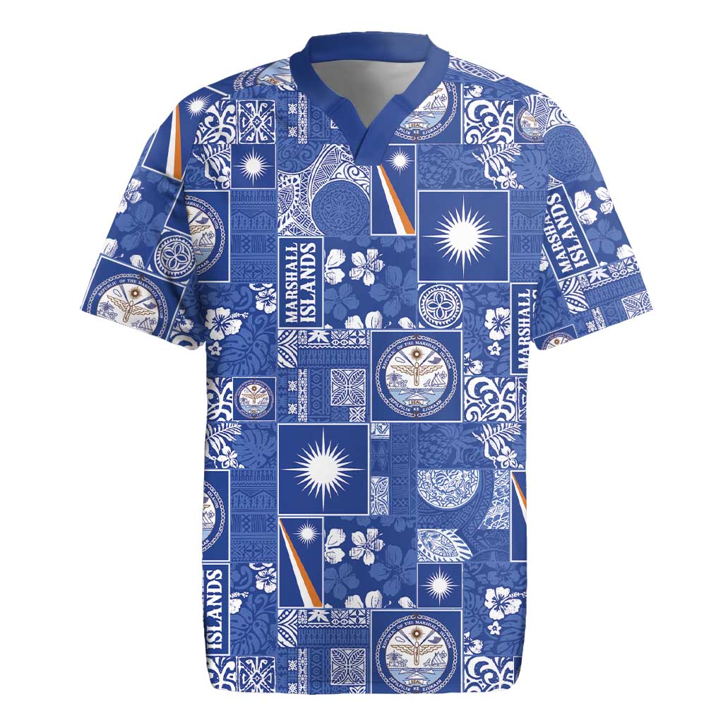 Marshall Islands Merry Christmas Rugby Jersey Pacific Patchwork Xmas Vibes LT9 Blue - Polynesian Pride