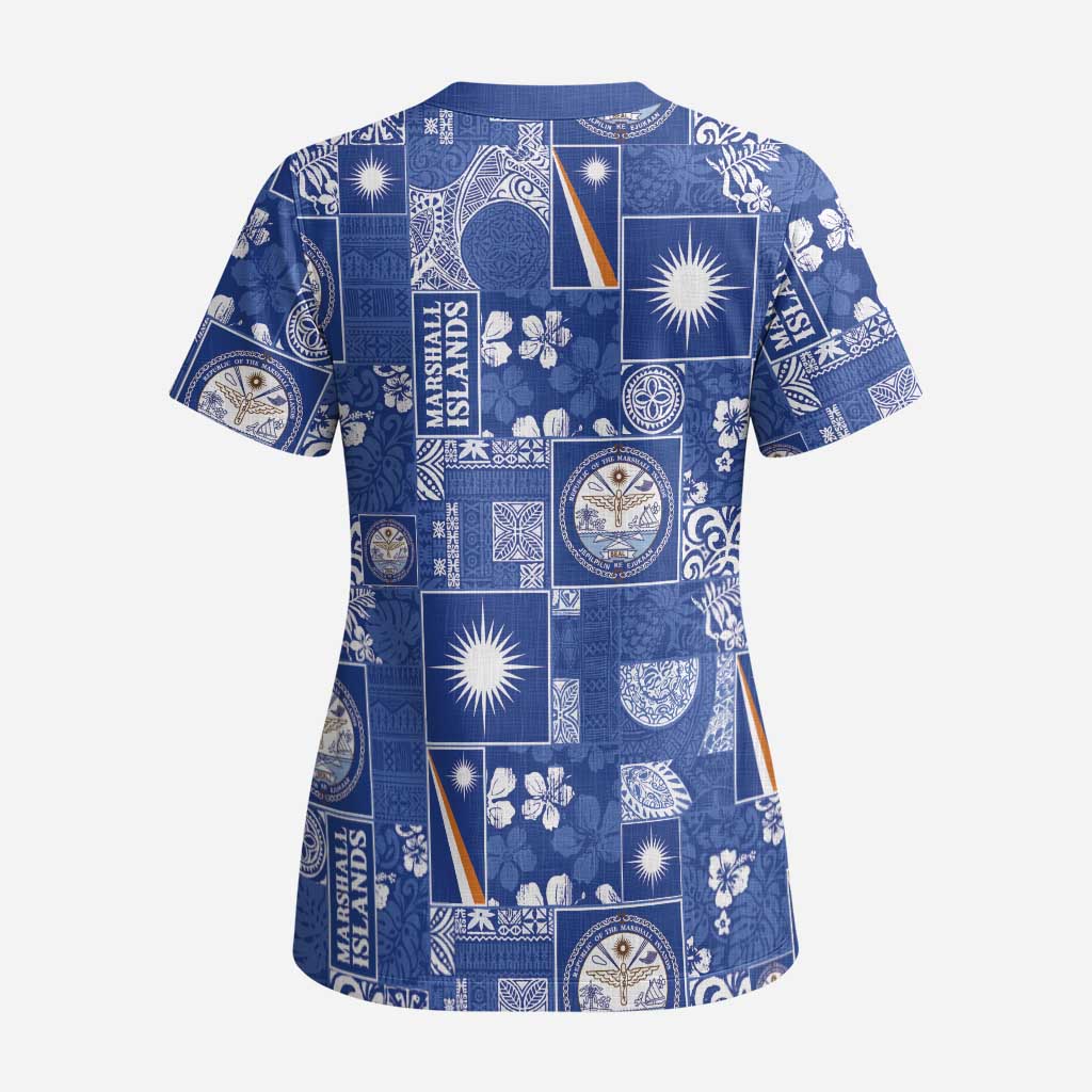 Marshall Islands Merry Christmas Scrub Top Pacific Patchwork Xmas Vibes - Polynesian Pride