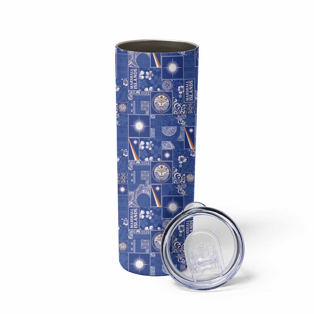 Marshall Islands Merry Christmas Skinny Tumbler Pacific Patchwork Xmas Vibes - Polynesian Pride