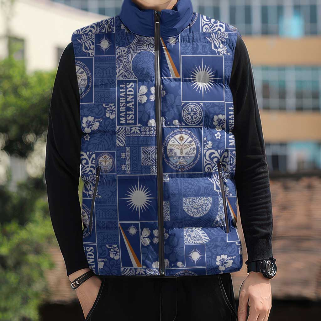 Marshall Islands Merry Christmas Sleeveless Puffer Jacket Pacific Patchwork Xmas Vibes - Polynesian Pride