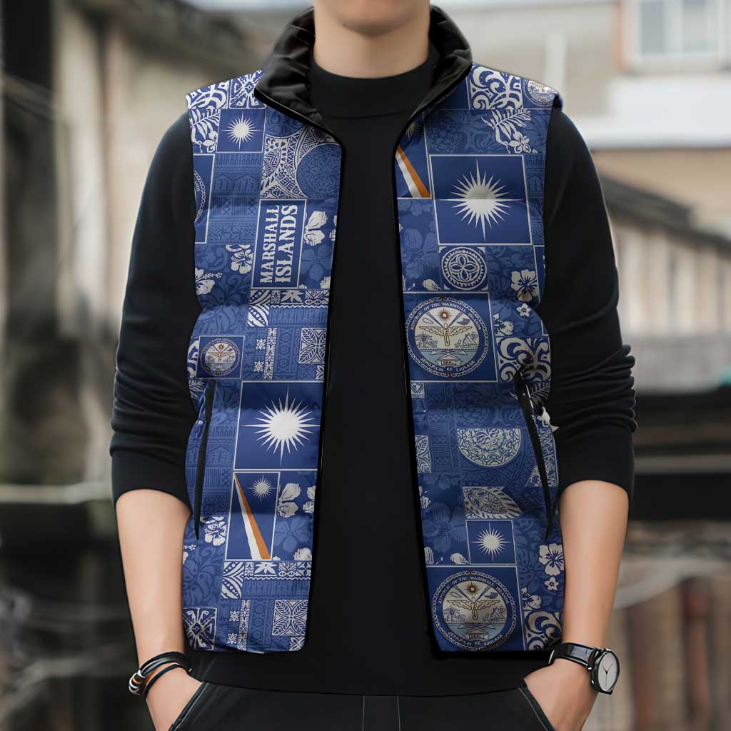 Marshall Islands Merry Christmas Sleeveless Puffer Jacket Pacific Patchwork Xmas Vibes - Polynesian Pride