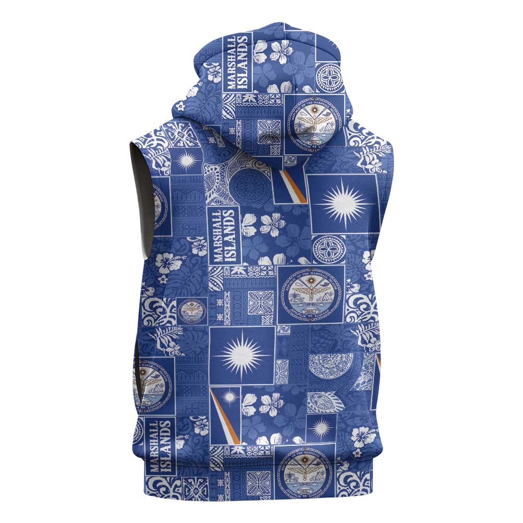 Marshall Islands Merry Christmas Sleeveless Zip Hoodie Pacific Patchwork Xmas Vibes - Polynesian Pride