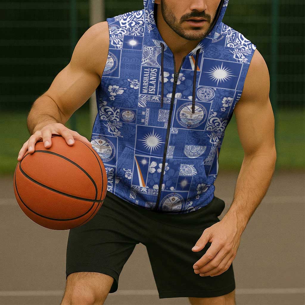 Marshall Islands Merry Christmas Sleeveless Zip Hoodie Pacific Patchwork Xmas Vibes - Polynesian Pride