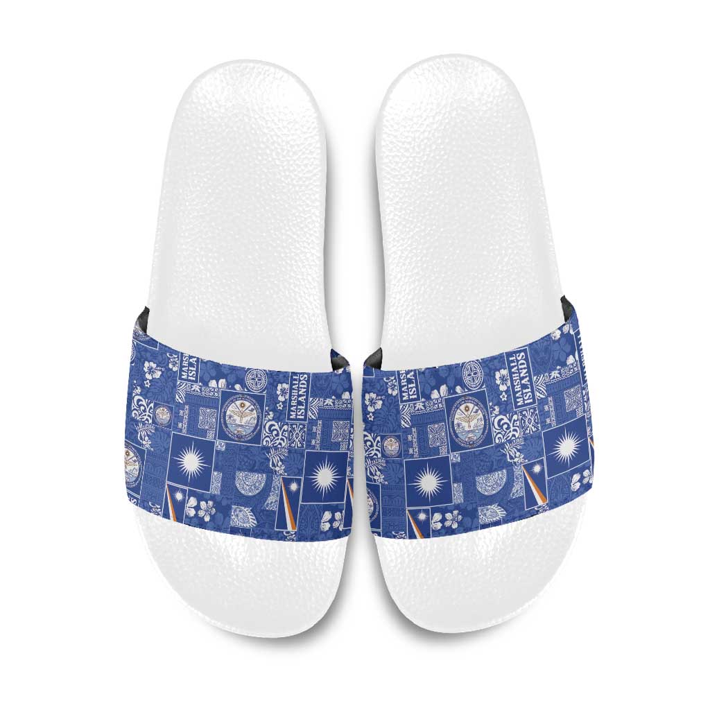 Marshall Islands Merry Christmas Slide Sandals Pacific Patchwork Xmas Vibes - Polynesian Pride