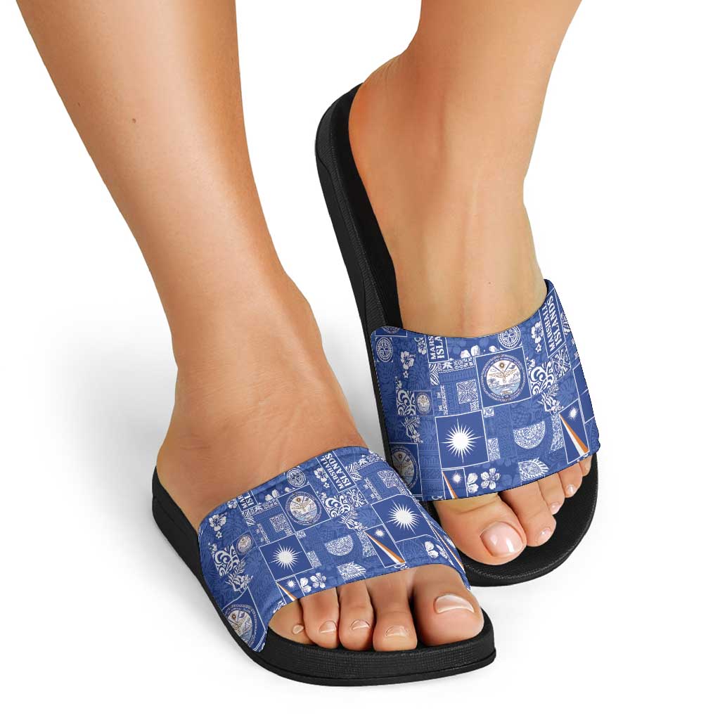 Marshall Islands Merry Christmas Slide Sandals Pacific Patchwork Xmas Vibes - Polynesian Pride