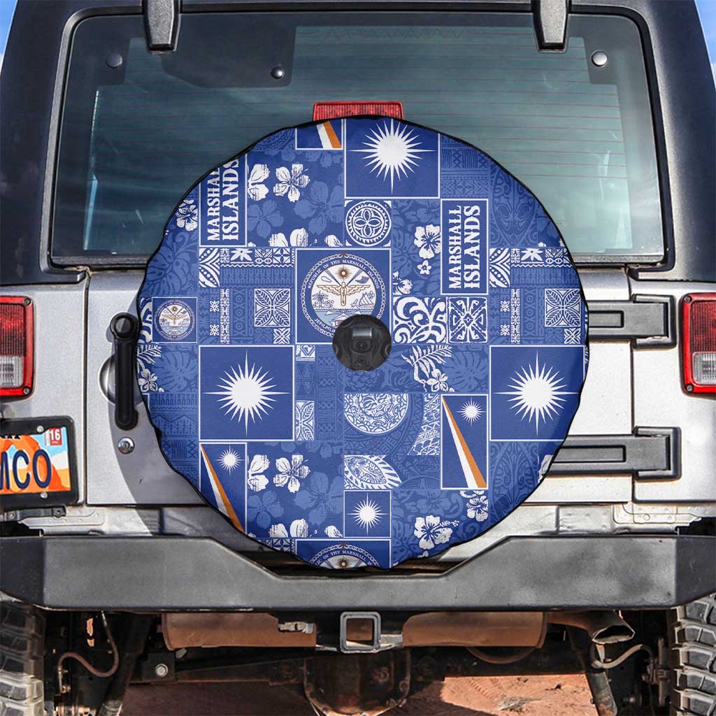 Marshall Islands Merry Christmas Spare Tire Cover Pacific Patchwork Xmas Vibes LT9 Blue - Polynesian Pride
