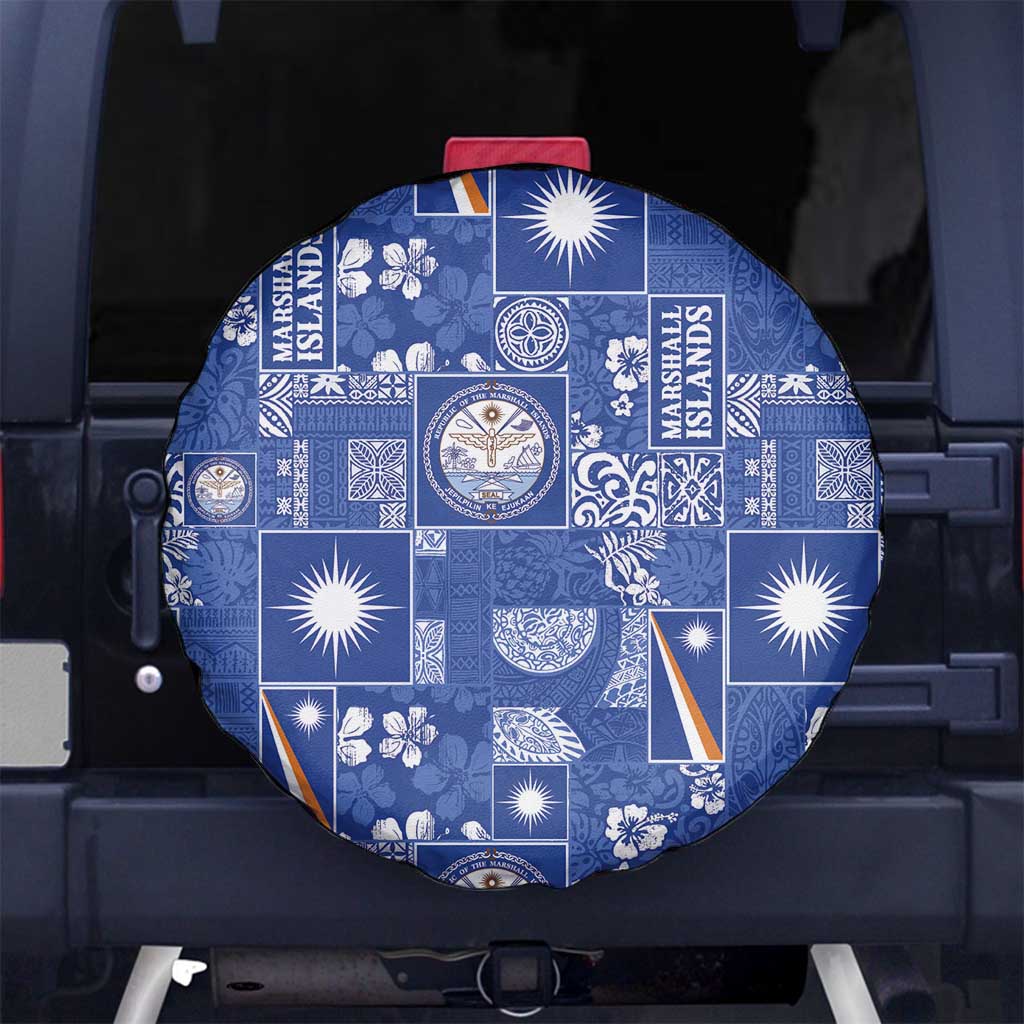 Marshall Islands Merry Christmas Spare Tire Cover Pacific Patchwork Xmas Vibes - Polynesian Pride