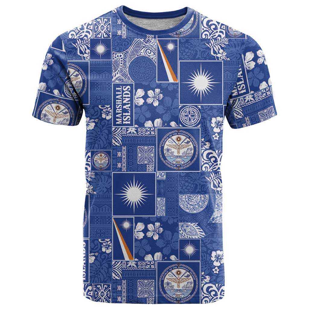 Marshall Islands Merry Christmas T Shirt Pacific Patchwork Xmas Vibes - Polynesian Pride