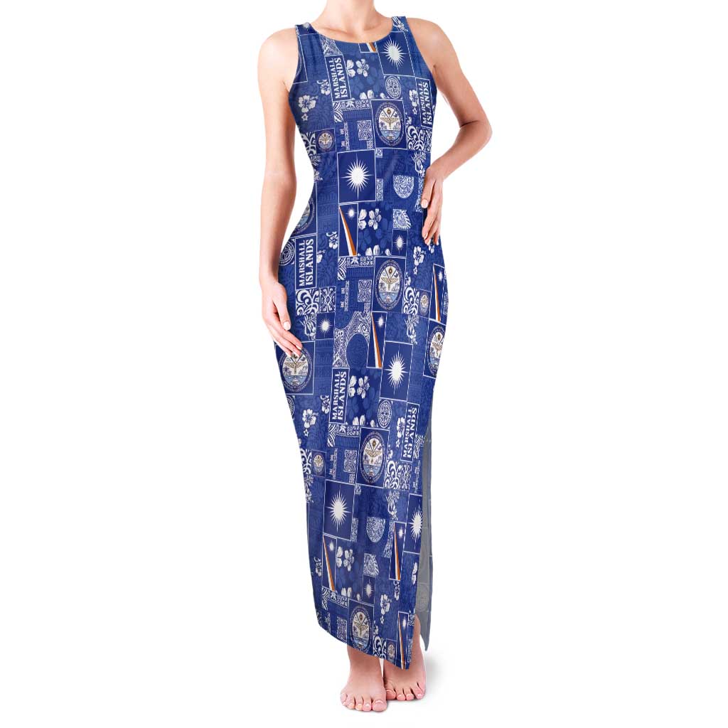 Marshall Islands Merry Christmas Tank Maxi Dress Pacific Patchwork Xmas Vibes - Polynesian Pride