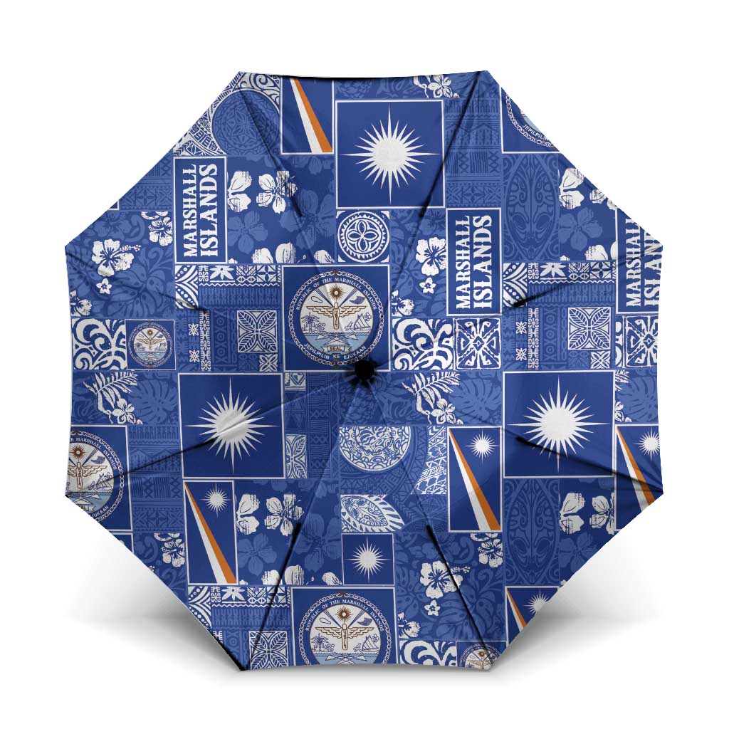 Marshall Islands Merry Christmas Umbrella Pacific Patchwork Xmas Vibes LT9 One Size Folded 11.42 inch Opened Diameter 37.4 inch Blue - Polynesian Pride