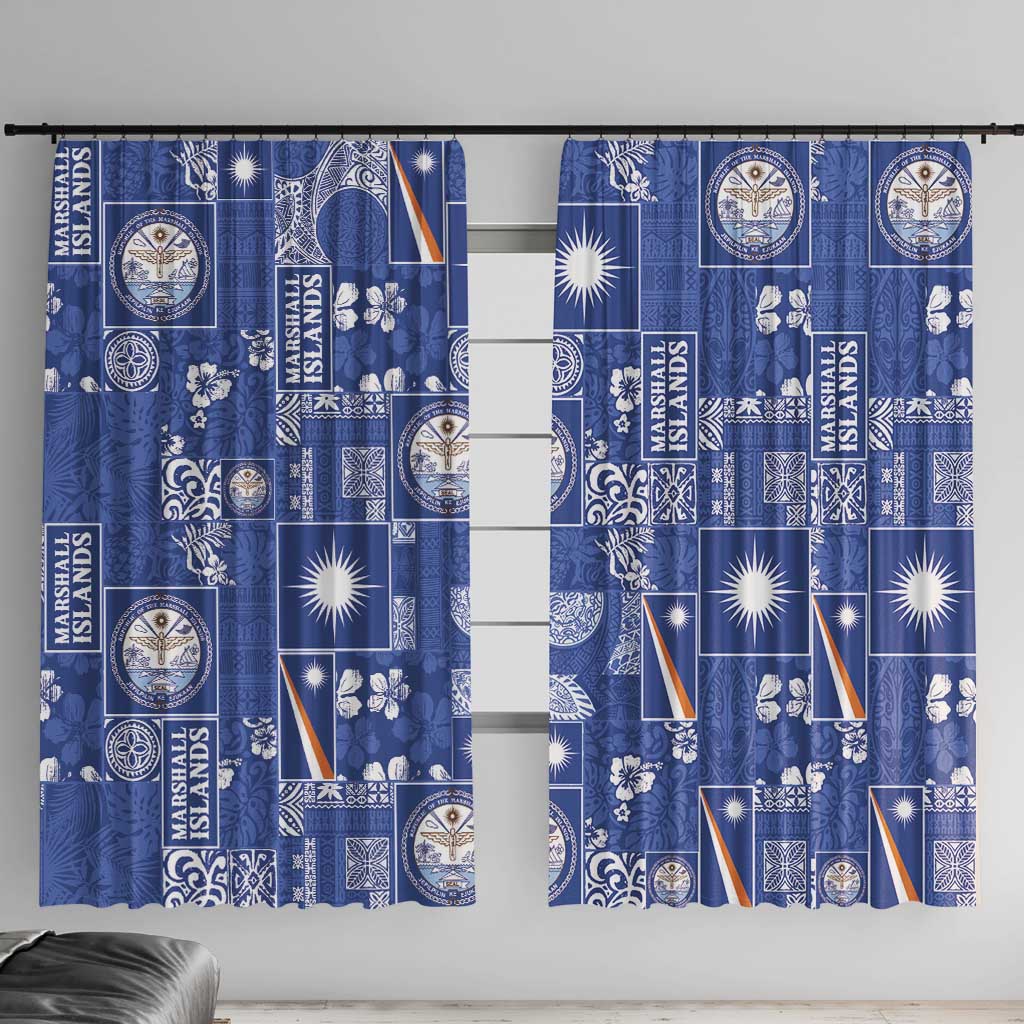 Marshall Islands Merry Christmas Window Curtain Pacific Patchwork Xmas Vibes LT9 With Hooks Blue - Polynesian Pride