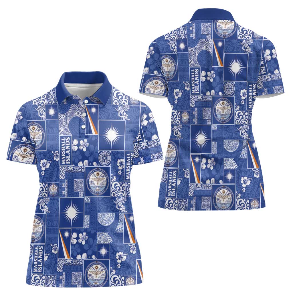 Marshall Islands Merry Christmas Women Polo Shirt Pacific Patchwork Xmas Vibes - Polynesian Pride