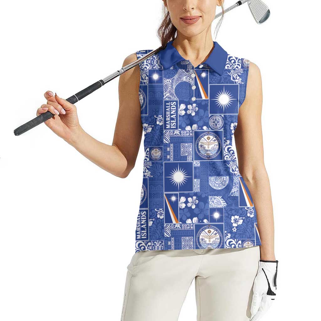 Marshall Islands Merry Christmas Women Sleeveless Polo Shirt Pacific Patchwork Xmas Vibes - Polynesian Pride