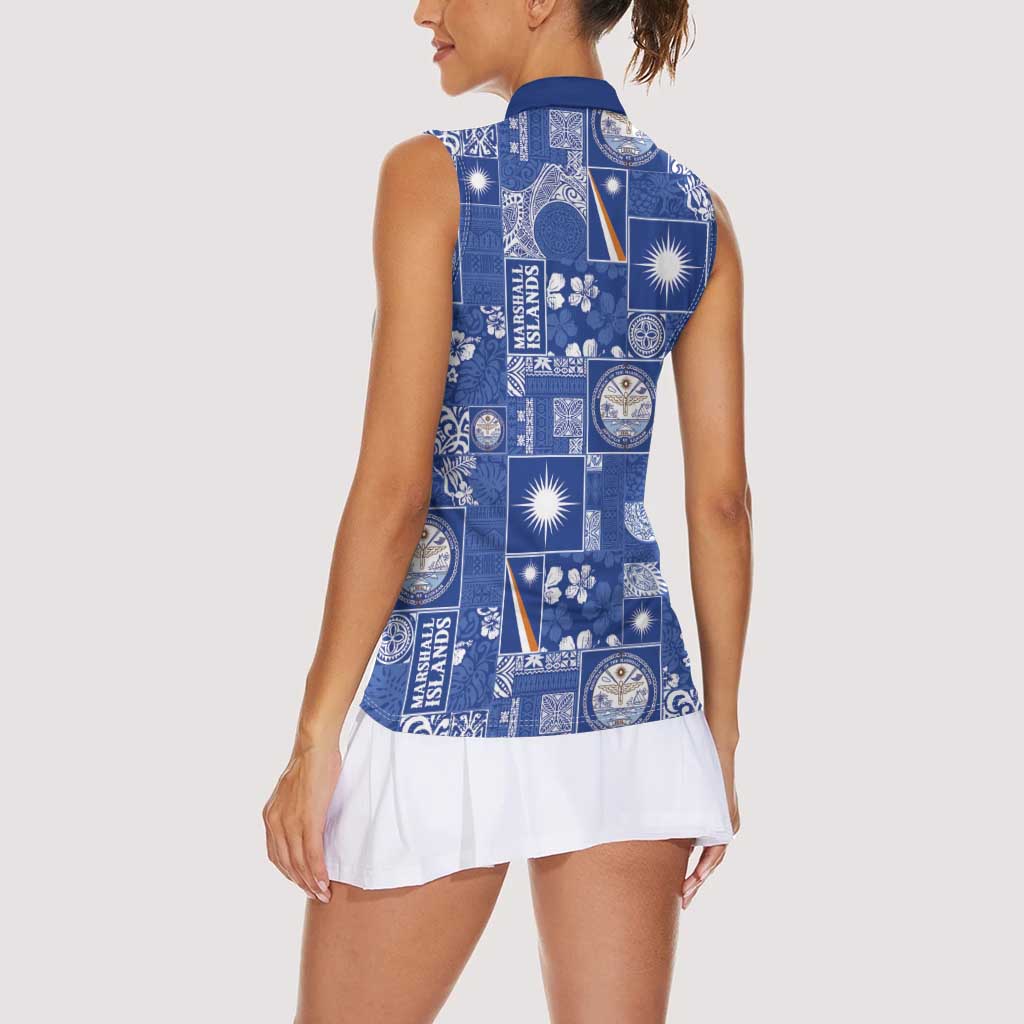 Marshall Islands Merry Christmas Women Sleeveless Polo Shirt Pacific Patchwork Xmas Vibes - Polynesian Pride