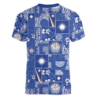 Marshall Islands Merry Christmas Women V-Neck T-Shirt Pacific Patchwork Xmas Vibes - Polynesian Pride