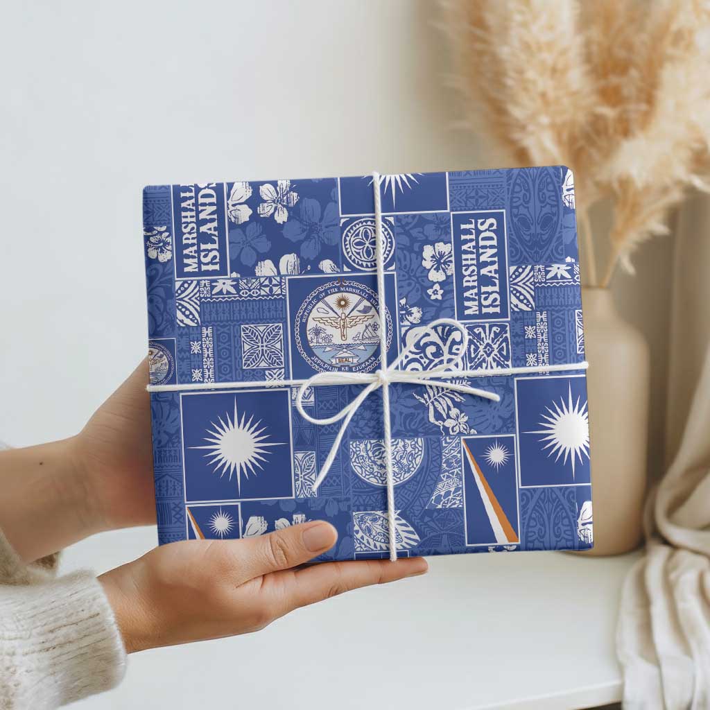 Marshall Islands Merry Christmas Wrapping Paper Pacific Patchwork Xmas Vibes - Polynesian Pride