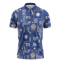 Marshall Islands Merry Christmas Zipper Polo Shirt Pacific Patchwork Xmas Vibes - Polynesian Pride