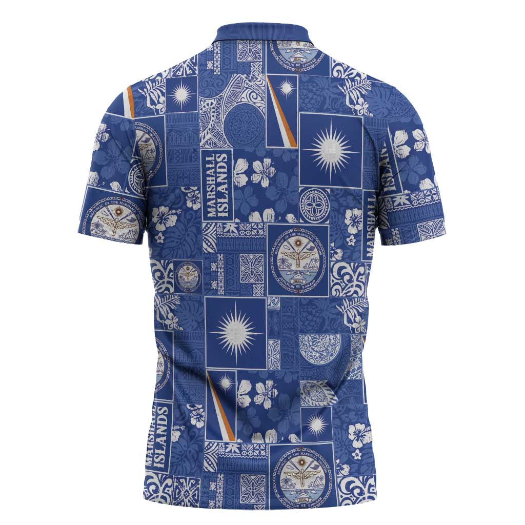 Marshall Islands Merry Christmas Zipper Polo Shirt Pacific Patchwork Xmas Vibes - Polynesian Pride