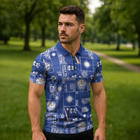 Marshall Islands Merry Christmas Zipper Polo Shirt Pacific Patchwork Xmas Vibes - Polynesian Pride